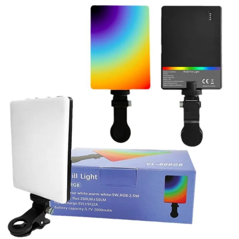 Portable LED fill light clipped onto mobile phone for photography and live streaming