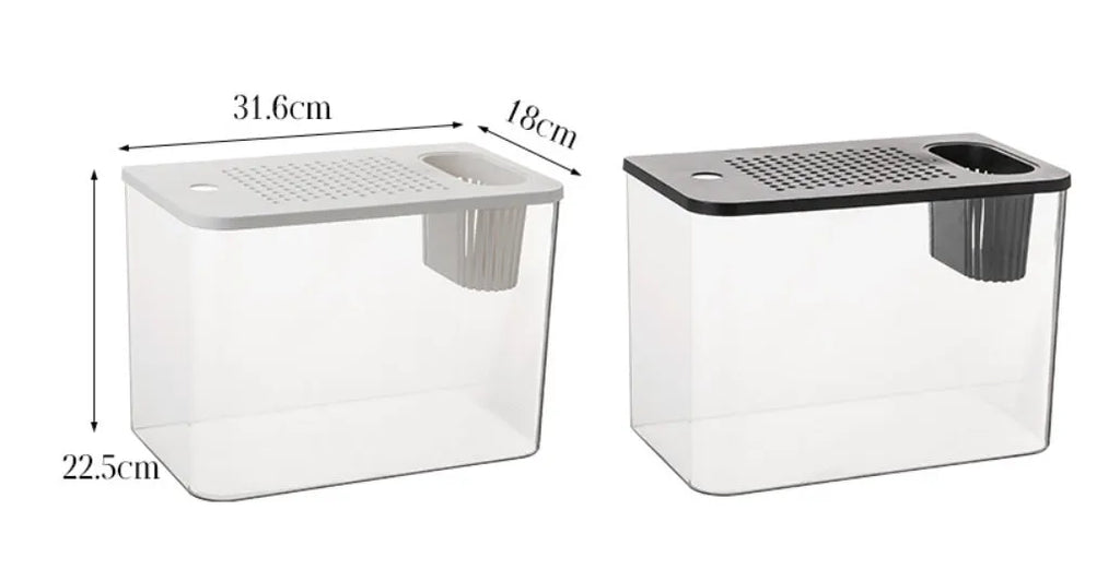 Medium plastic betta fish tank with cover in black or white colour options