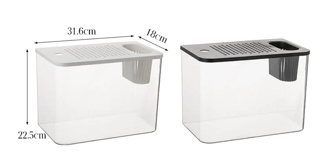 Medium plastic betta fish tank with cover in black or white colour options