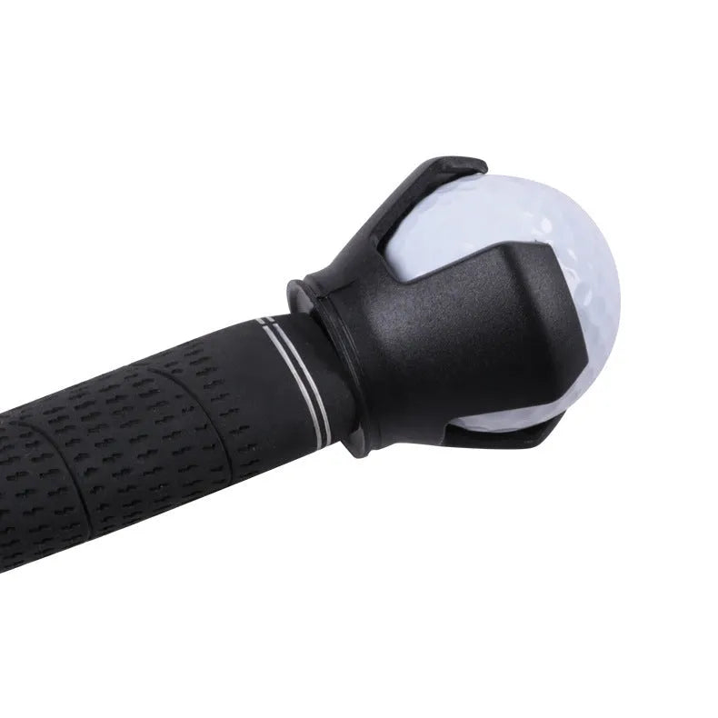 Black golf ball picking device with putter attachment and clip seat weighing 60g