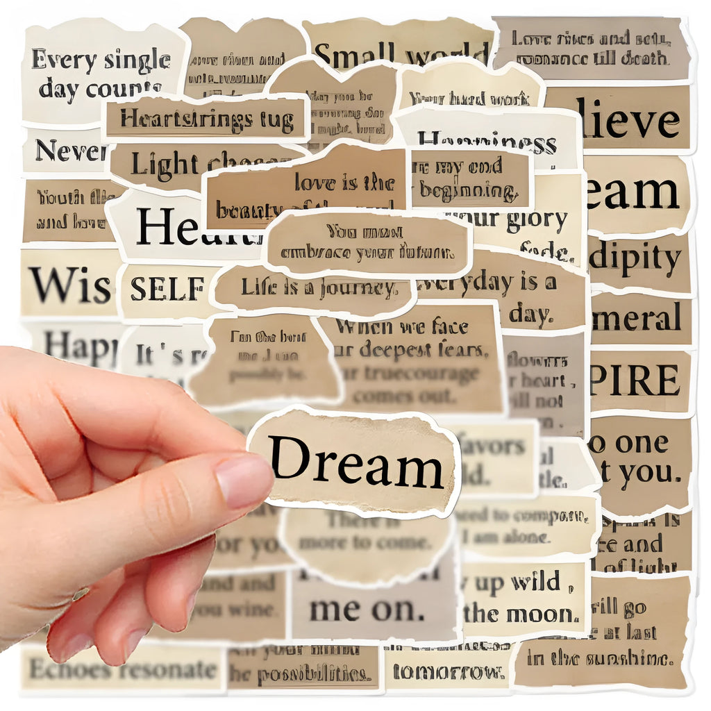 Torn English text decorative stickers for laptops in waterproof PVC material