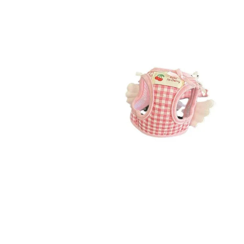 Cotton chest and back dog harness for small breeds in pink or black with adjustable sizing