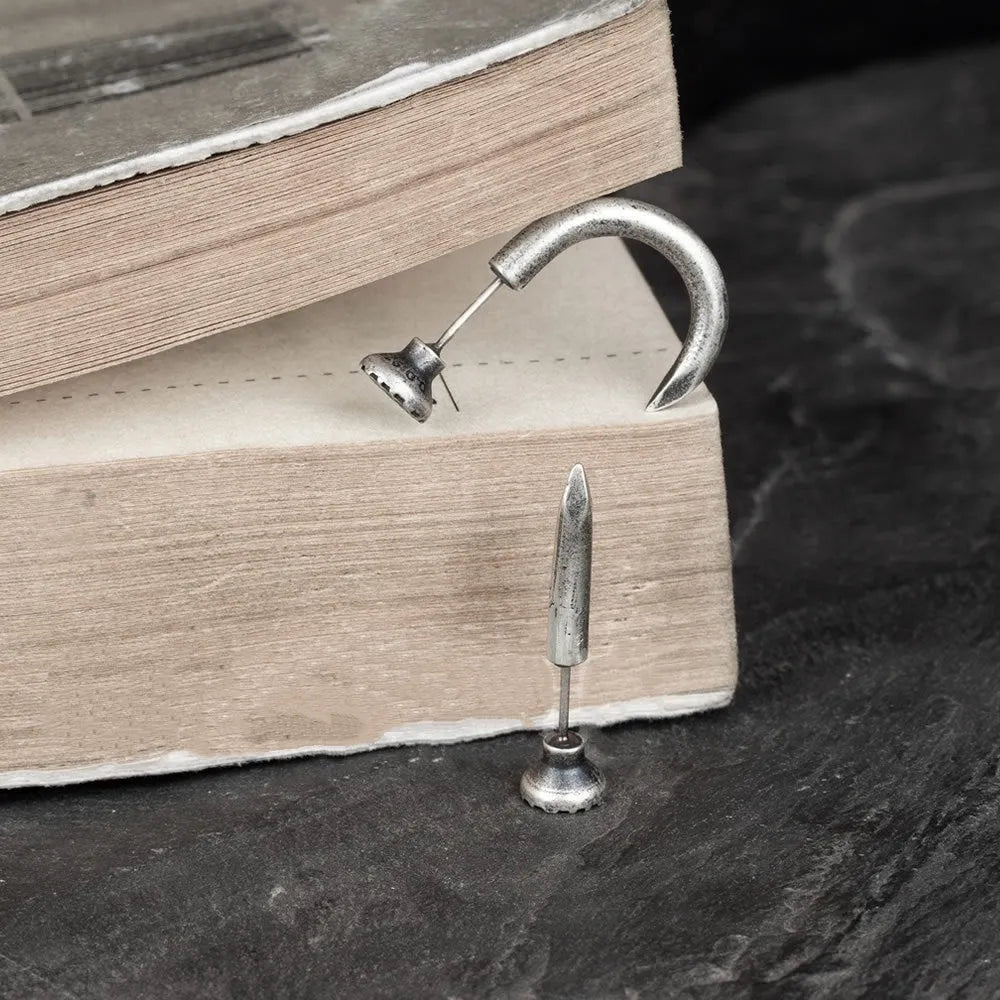 S925 sterling silver nail stud earrings in straight and curved punk styles