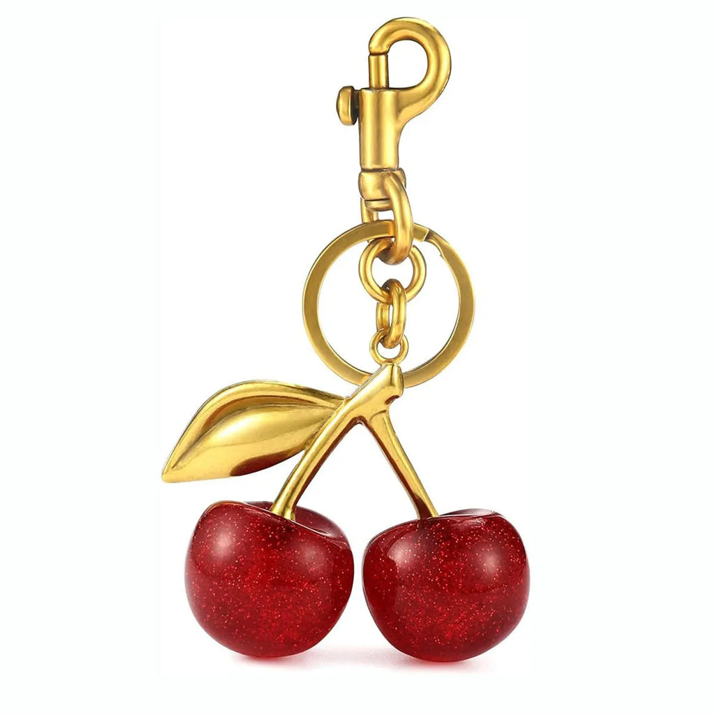 Red zinc alloy keychain with 3D cherry pendant design