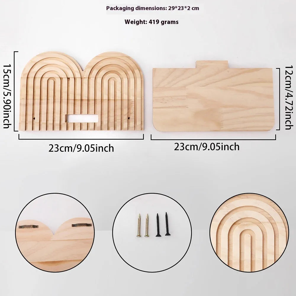 Solid wood multi-layer wall rack holding flower pots in a tiered pendant design