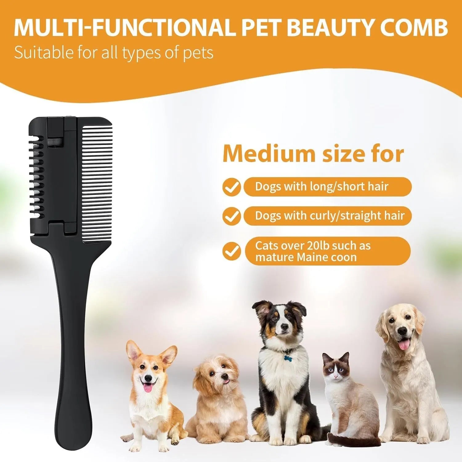 2 in 1 pet razor comb for dogs and cats with 10 replacement blades for safe hair trimming and detangling