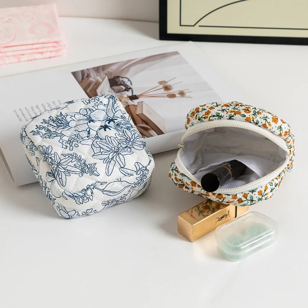 Women's floral polyester key storage bag with sewing thread details in multiple colour options