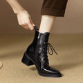 Women's black pointed toe ankle boots with 5.5cm heel and 13cm shaft height