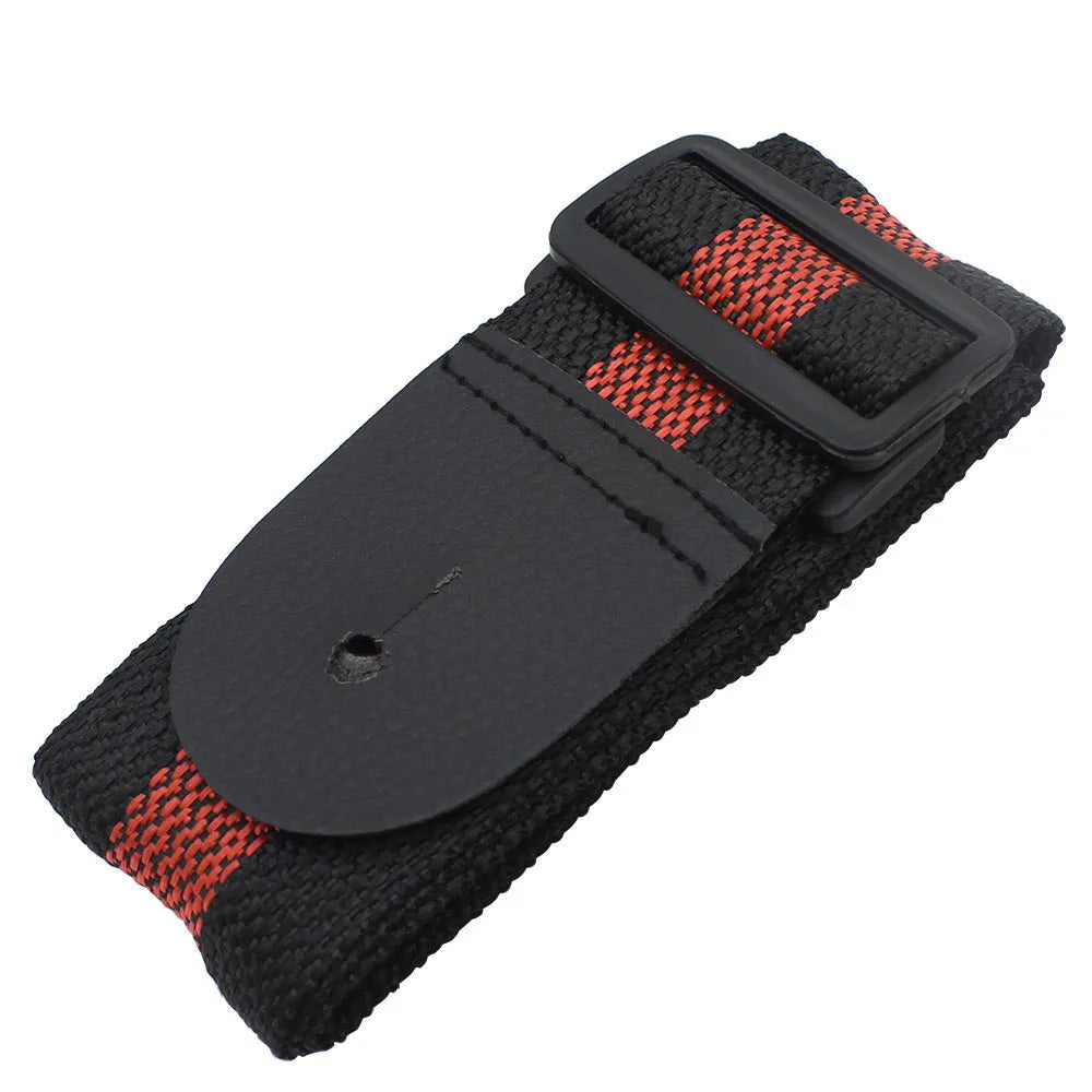 Woven fabric crossbody guitar strap shown in army green, adjustable for electric, bass, acoustic and ukulele.