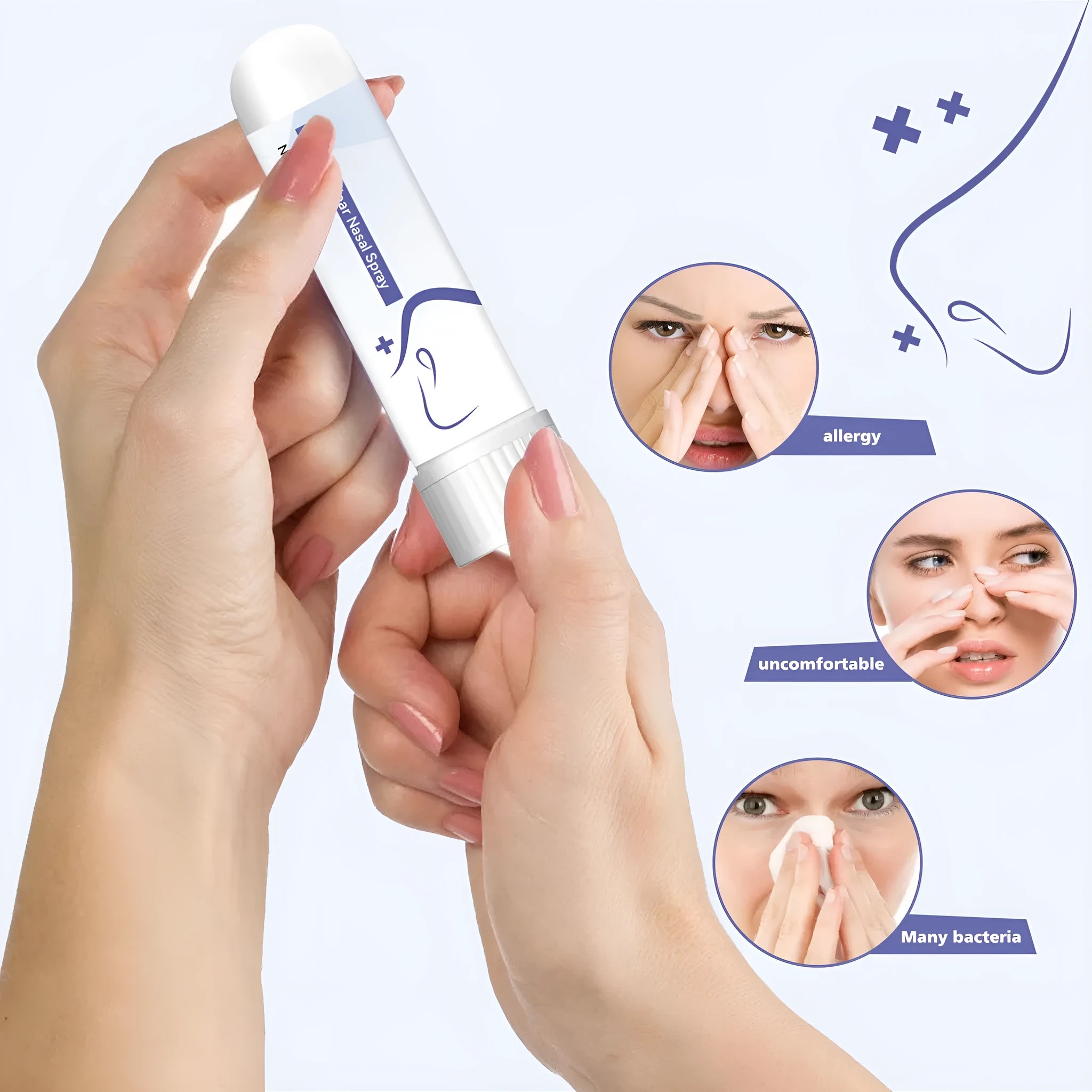 Family nose drain plunger kit with a nose sucker for blocked nasal passages.