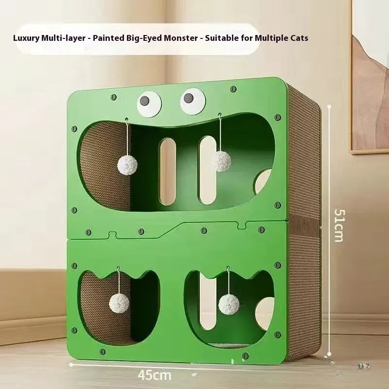 Double layer cat scratching board with integrated cat nest in various styles including owl and cat head designs