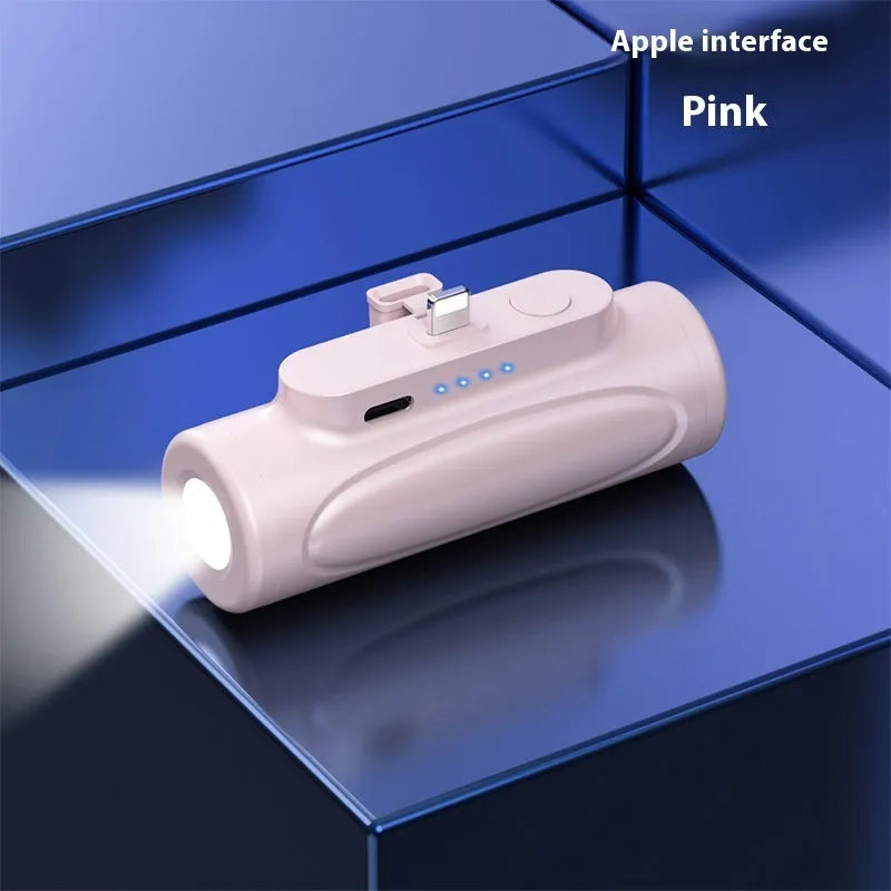 Black and Pink Creative Glare Power Bank with LED flashlight, showing compact 83x27x41mm size.