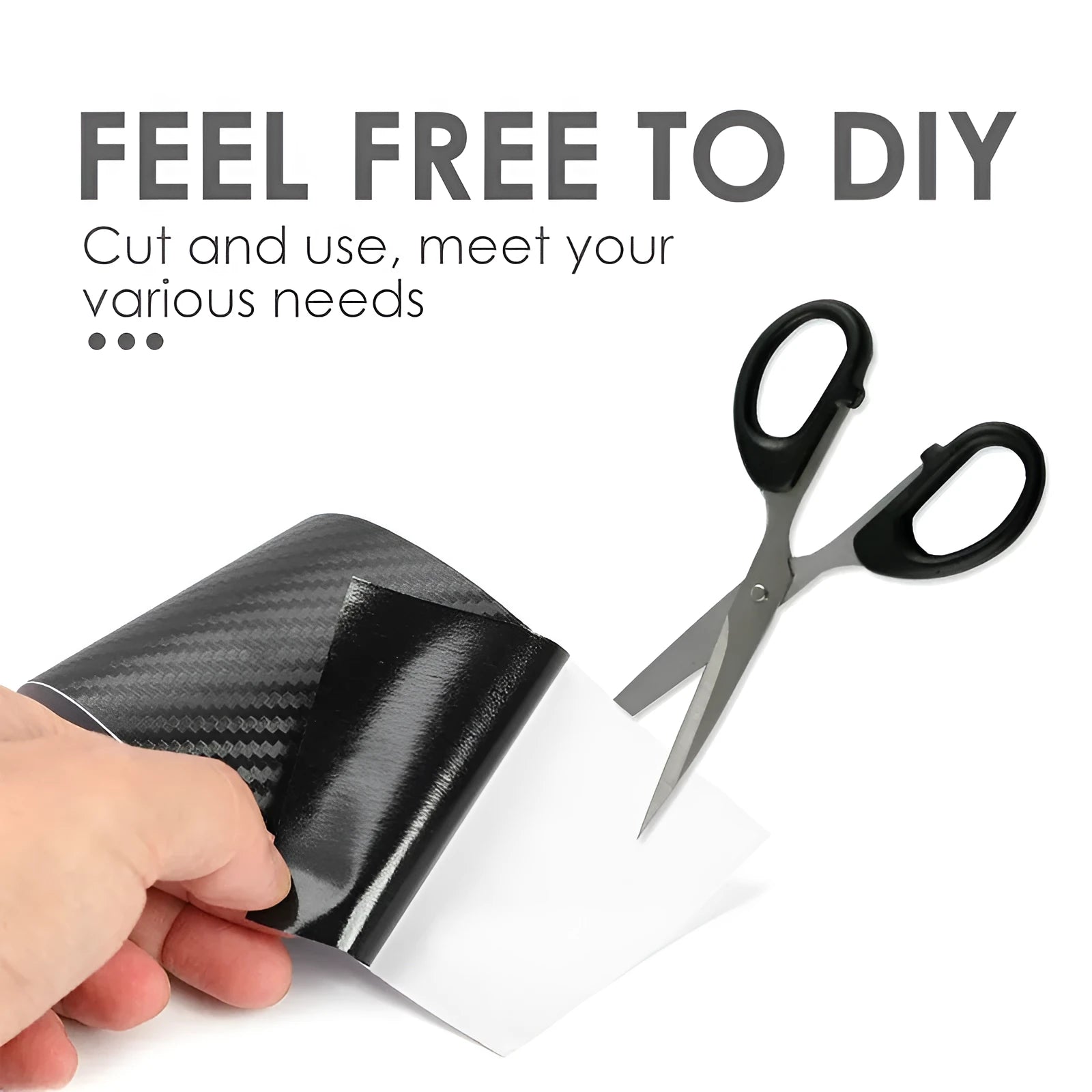 Matte black 3D carbon fibre roll for car door sill and bumper protection, showing texture and width options.