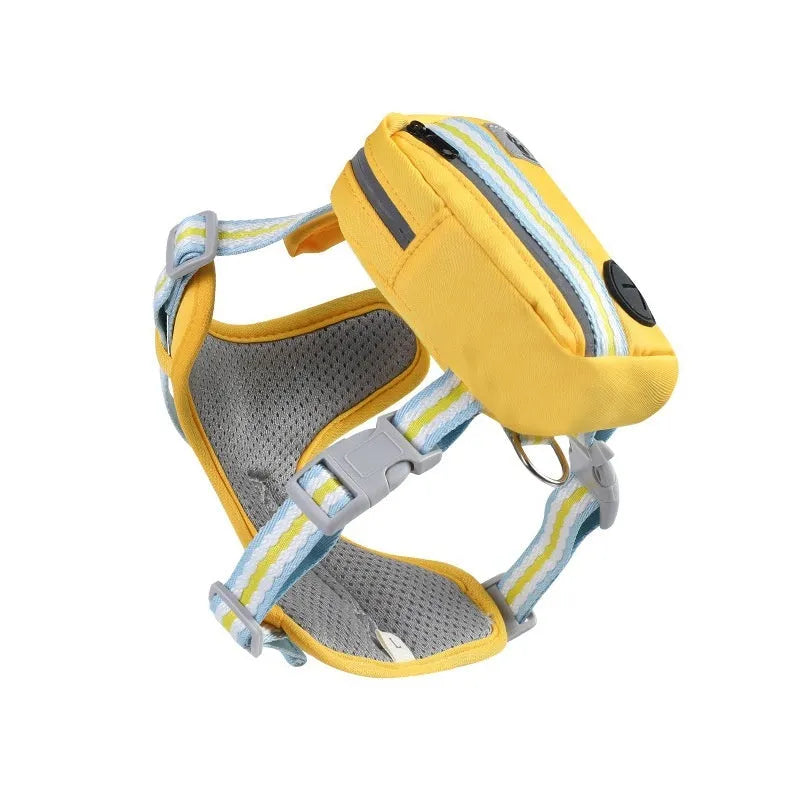 Explosion-proof anti-strathulation dog harness in Oxford cloth with attached chest strap and rope.
