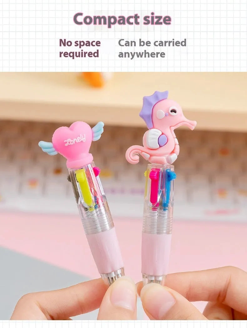 Cartoon theme four-colour press ballpoint pen with silicone grip and 0.7mm tip