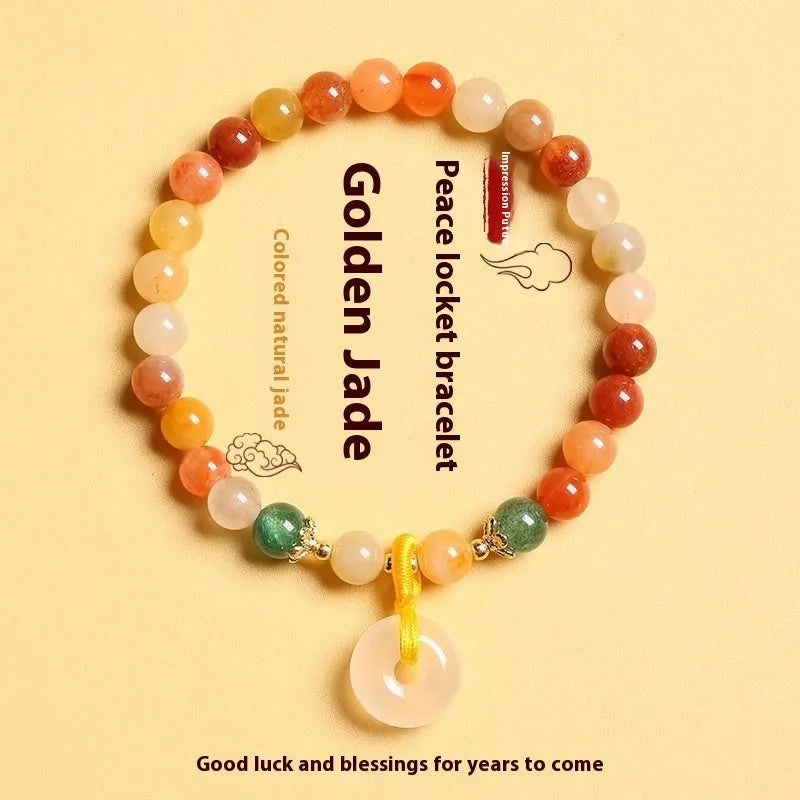 Handmade Chinese style bracelet with safety buckle closure showing 6mm natural stone beads