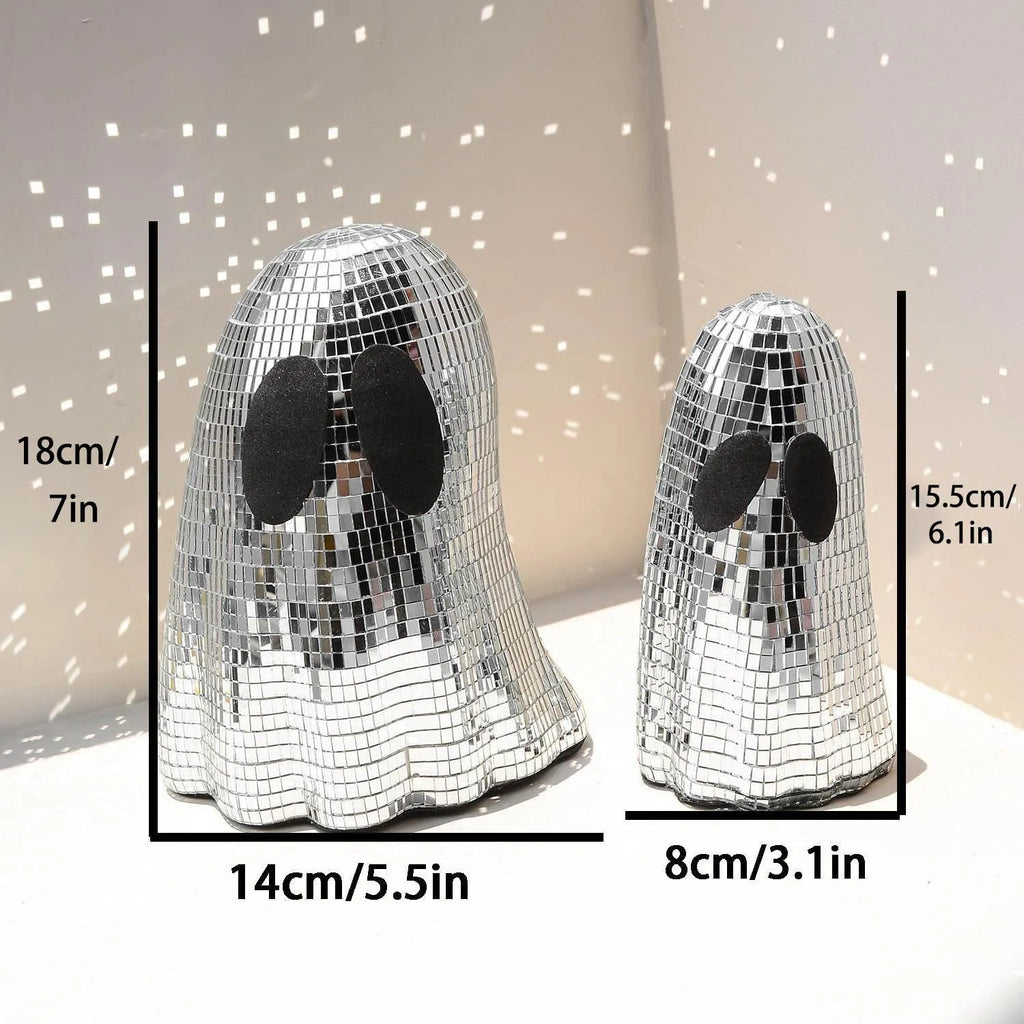 Silver mosaic mirror patch ghost Halloween decoration on embroidered glass