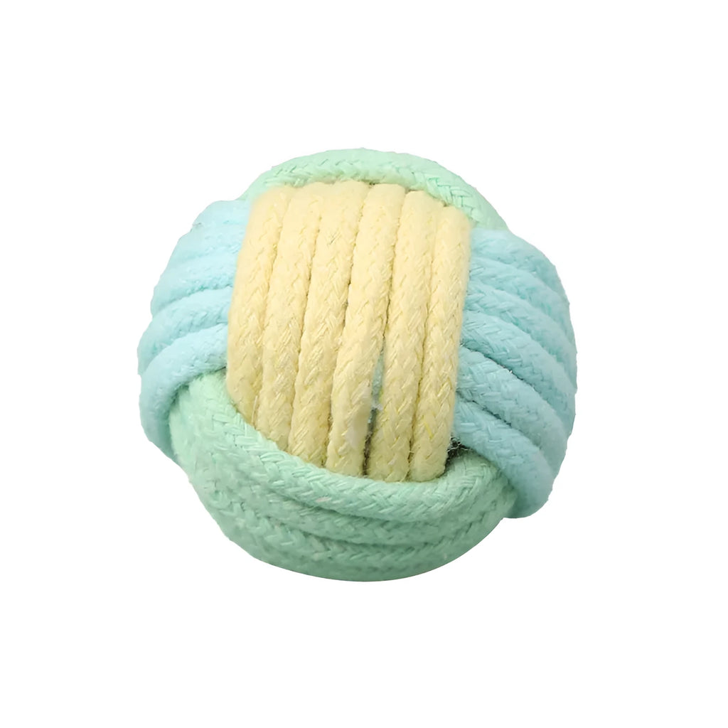 Handmade blue pink cotton cat hair ball plush toy measuring 5cm for interactive pet play