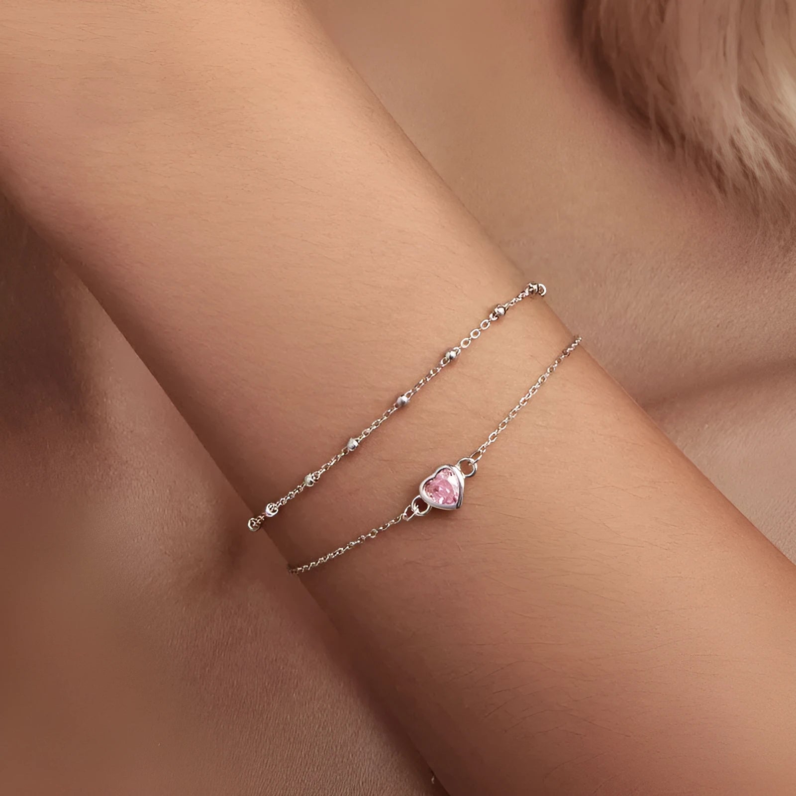 925 sterling silver heart-shaped bracelet with sweet girlish style and BSB152 colour