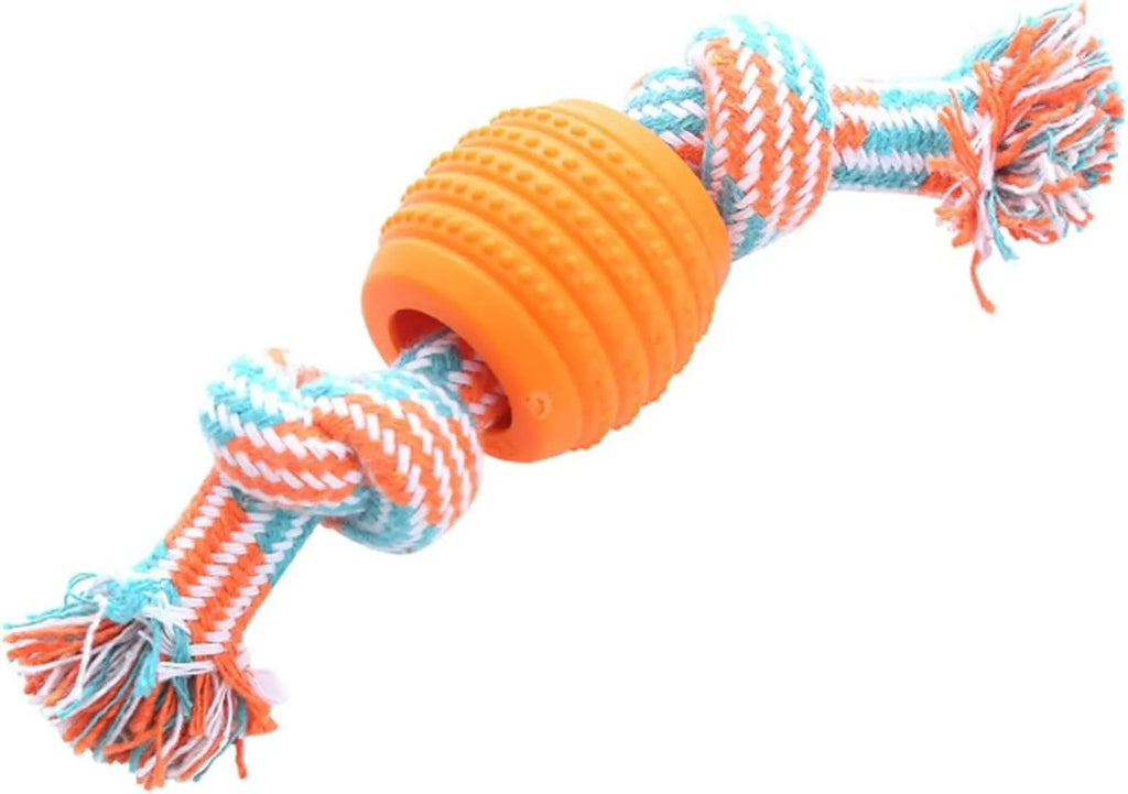 Blue dog dental chew toy with integrated rope elements for teeth cleaning