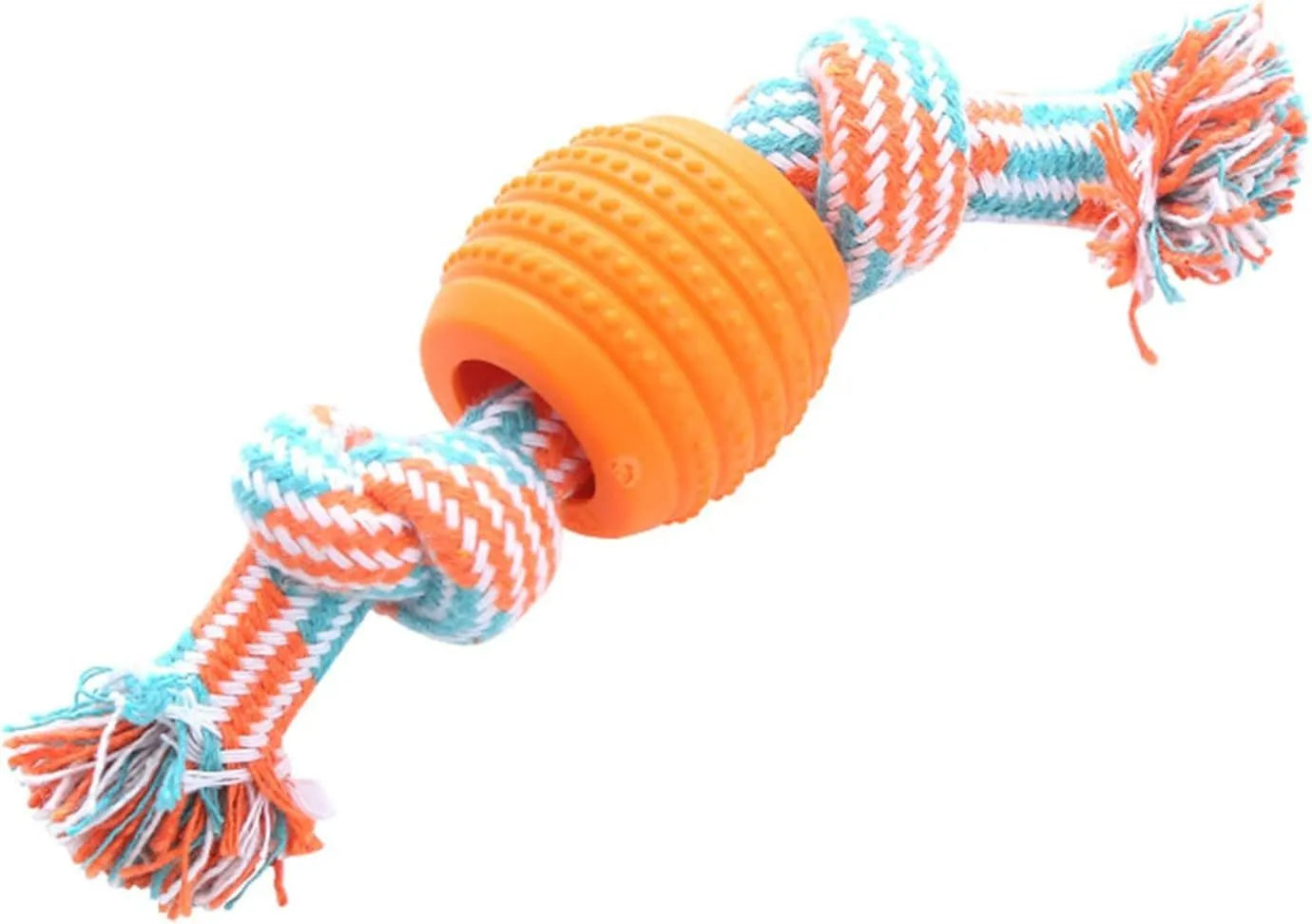 Blue dog dental chew toy with integrated rope elements for teeth cleaning