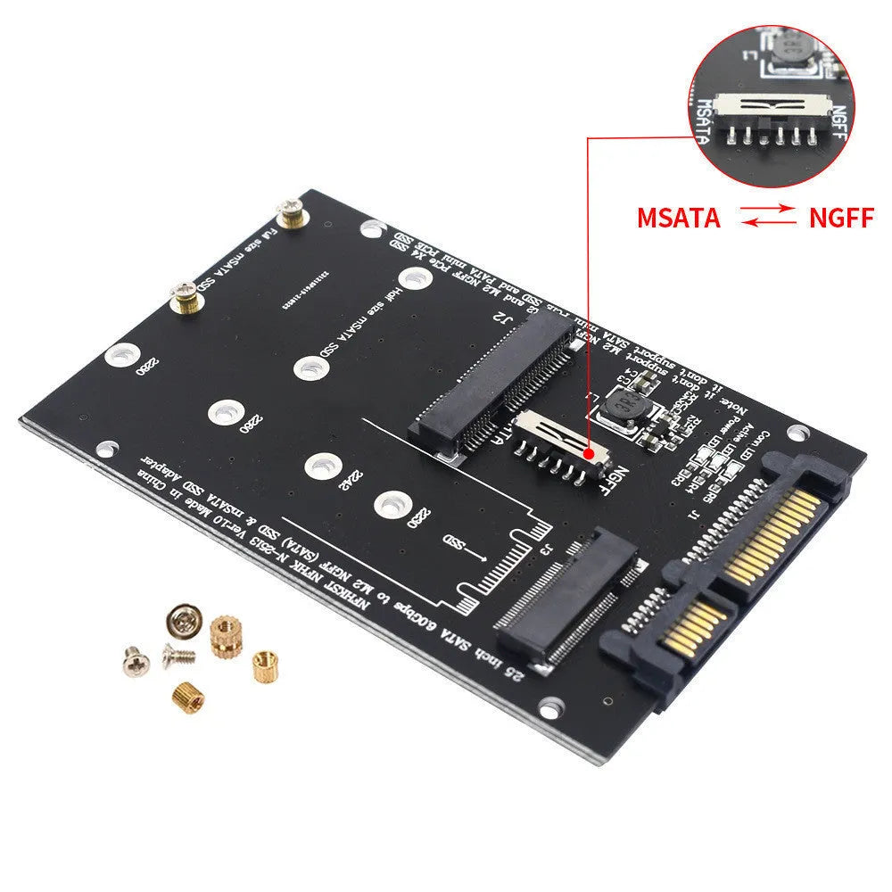 Black SATA 3 to M.2 NGFF MSATA SSD conversion adapter card with gold connectors