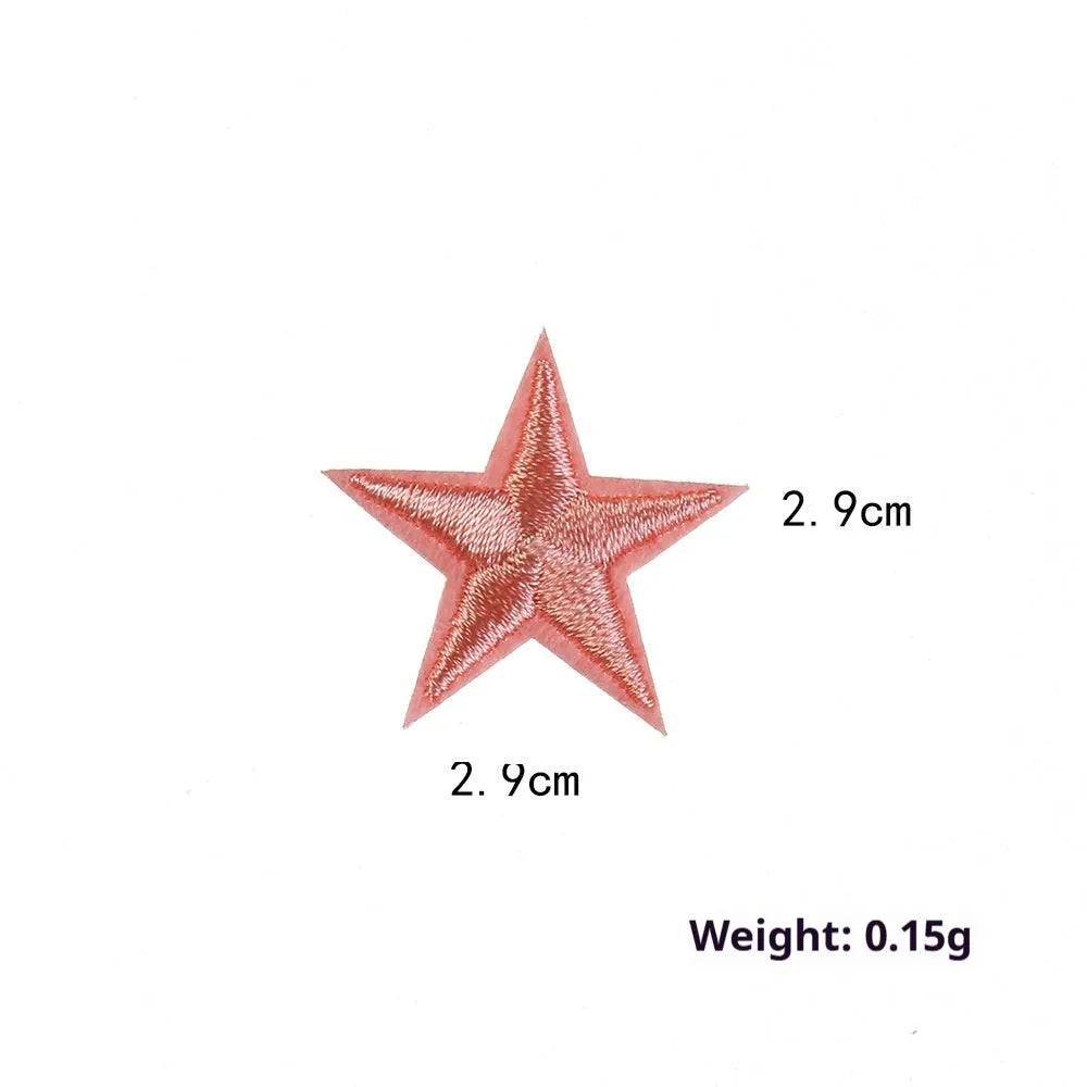 Colourful five-pointed star embroidery patches and cloth stickers for DIY clothing decoration.