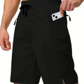 Men's solid colour quick-drying beach shorts in straight cut polyester fabric