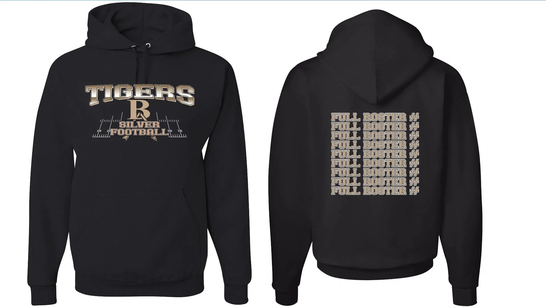 Black drop-shoulder hoodie with long sleeves and collarless design on a manikin