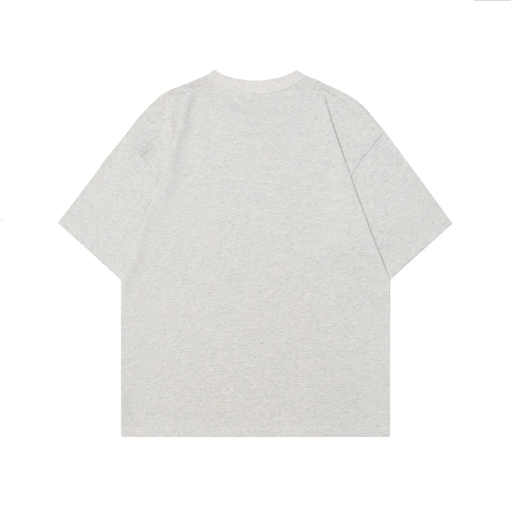 Men's grey retro character design cotton T-shirt with short sleeves and loose fit