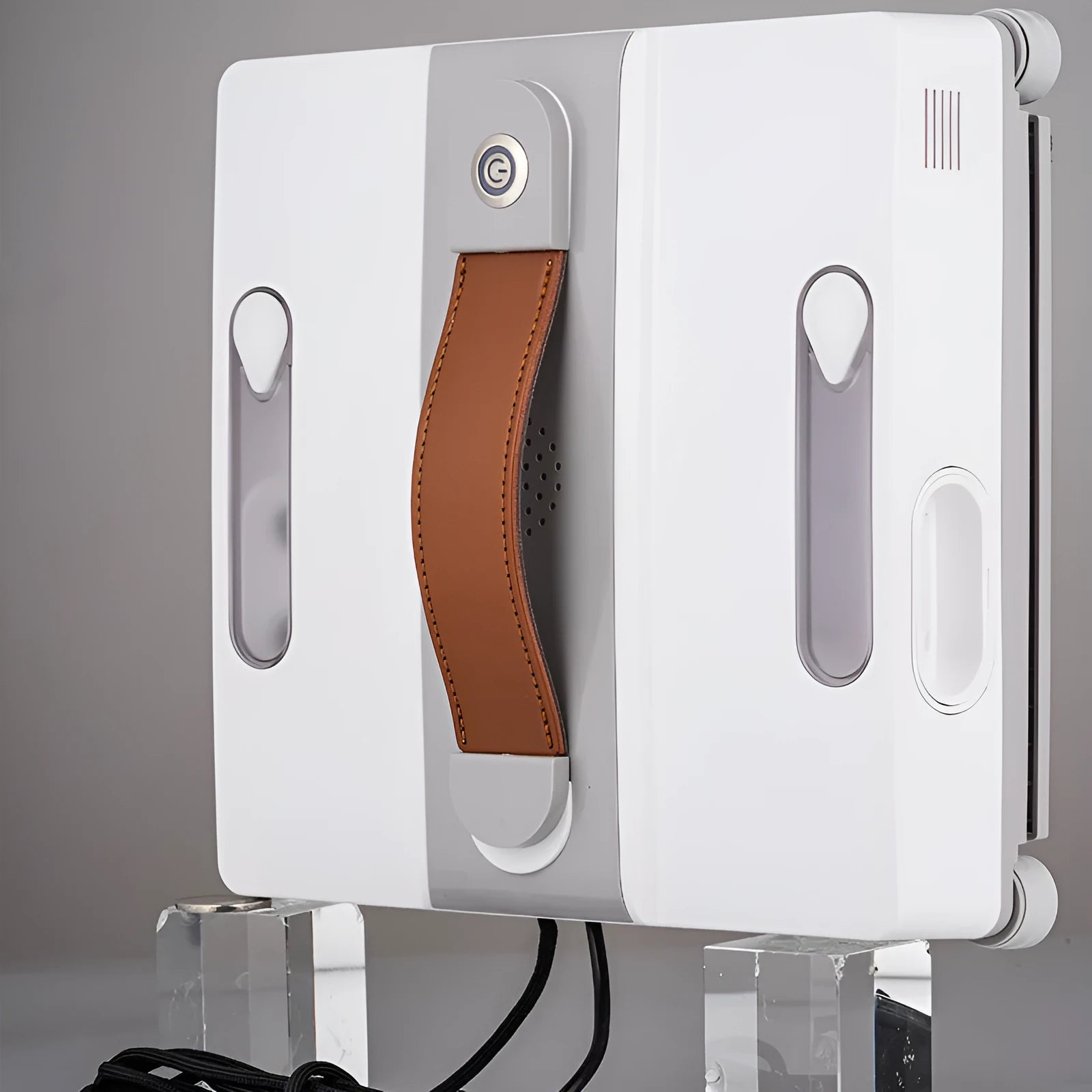 White high-rise window cleaning robot with water spray functionality