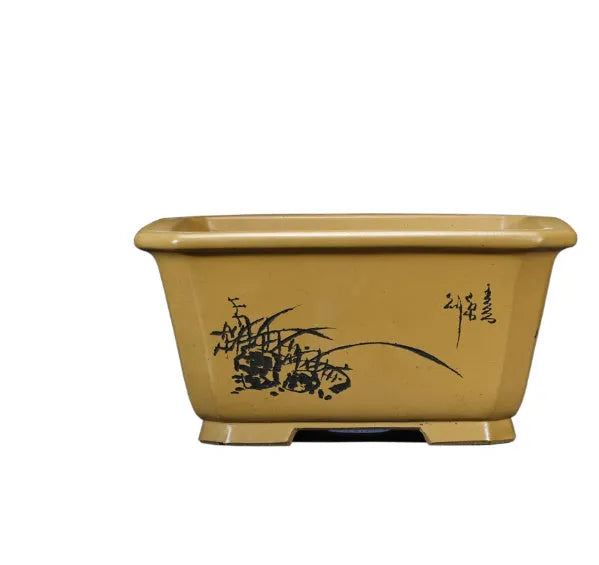 Large purple clay Chinese style flower pot for indoor bonsai or plants.