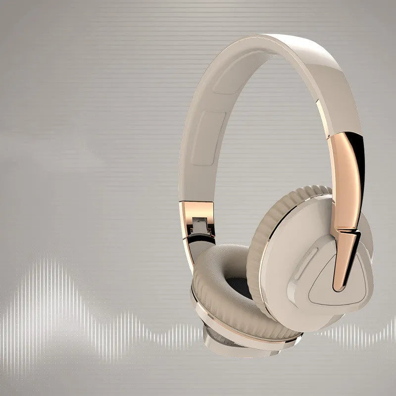Wireless over-ear headset in black with Bluetooth logo, AUX jack, and TF card slot visible.
