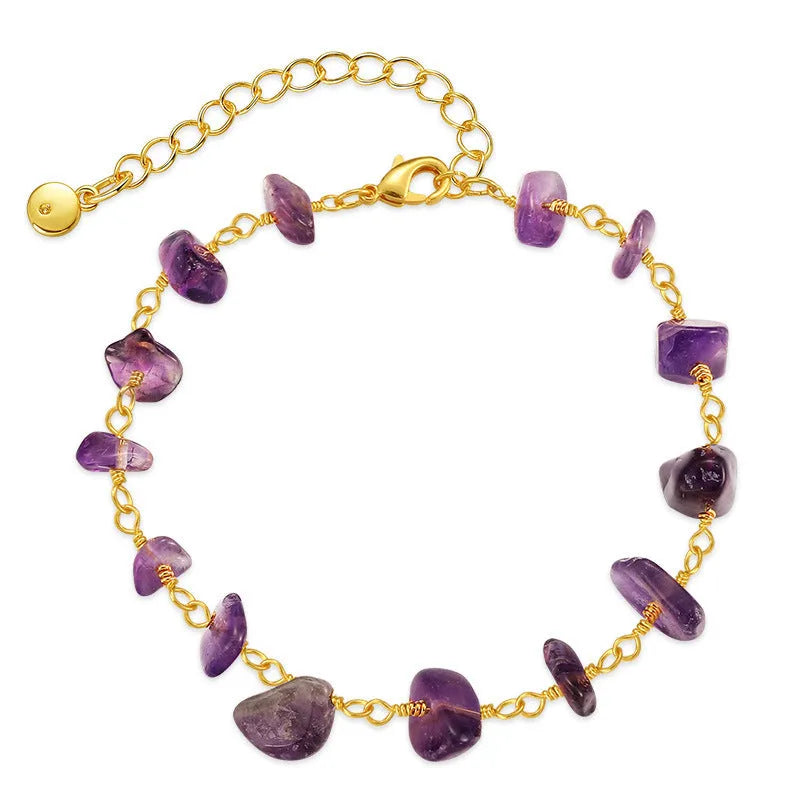 Women's geometric turquoise crystal bracelet with irregular natural gravel design in 18K copper