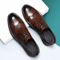 Men's black and brown business brogue leather shoes with traditional wingtip design