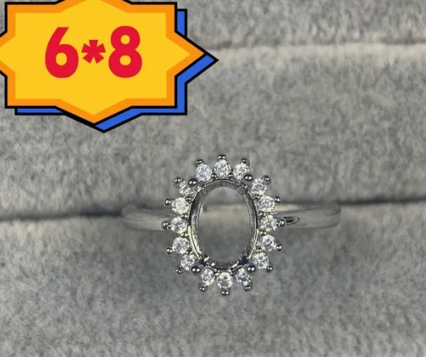 Open mouth adjustable ring with oval stone and five-pointed star ornament