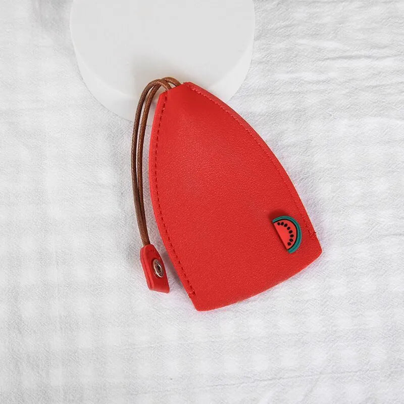Cartoon-themed PU leather car key case with pull-out mechanism measuring 14x7.5 cm