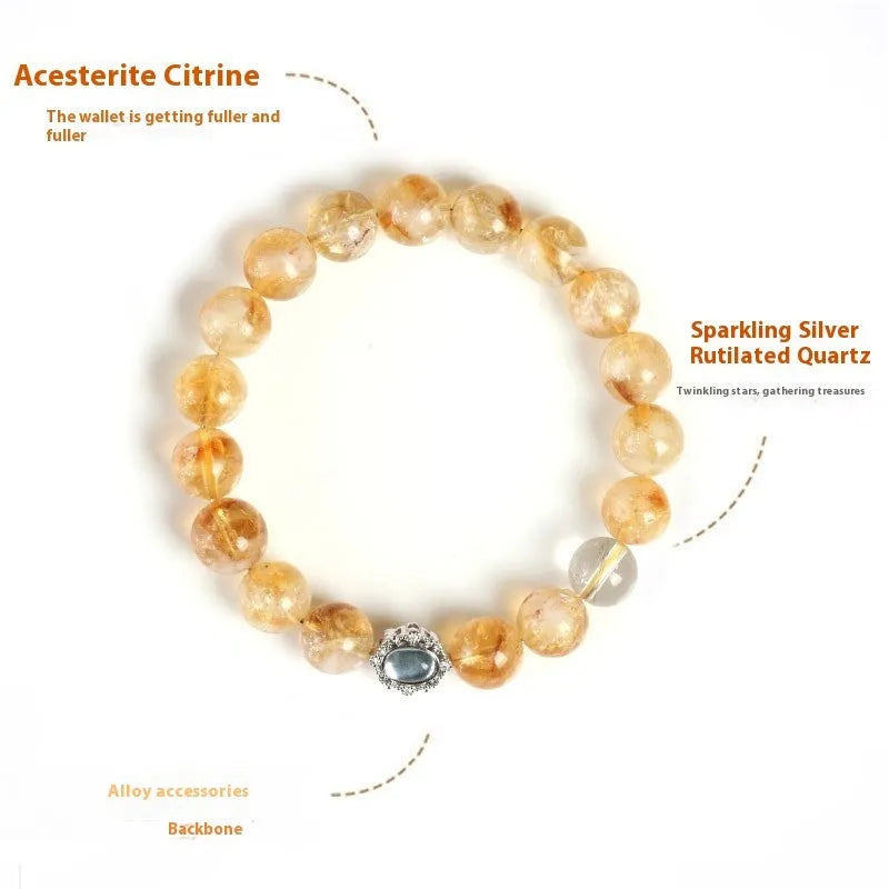 Geometric citrine crystal bracelet with 10mm faceted gemstones in unisex jewellery design