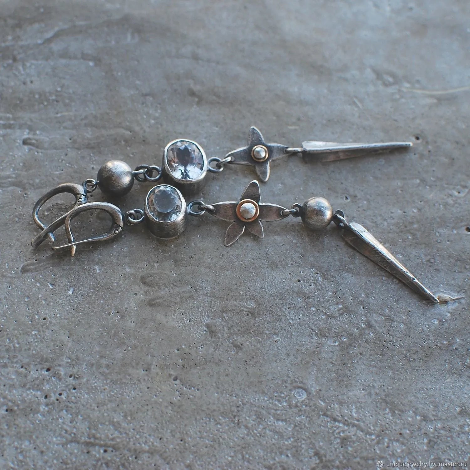 Hesheng geometric antique silver rhinestone drop pendant earrings pair