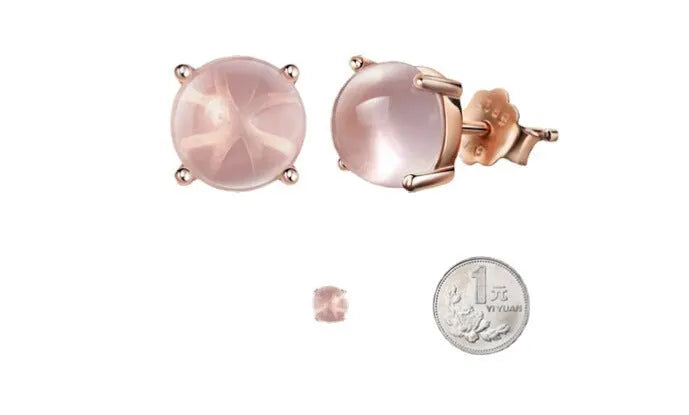 Women's rose gold drop earrings with synthetic rose quartz crystal inlay, Korean-style design