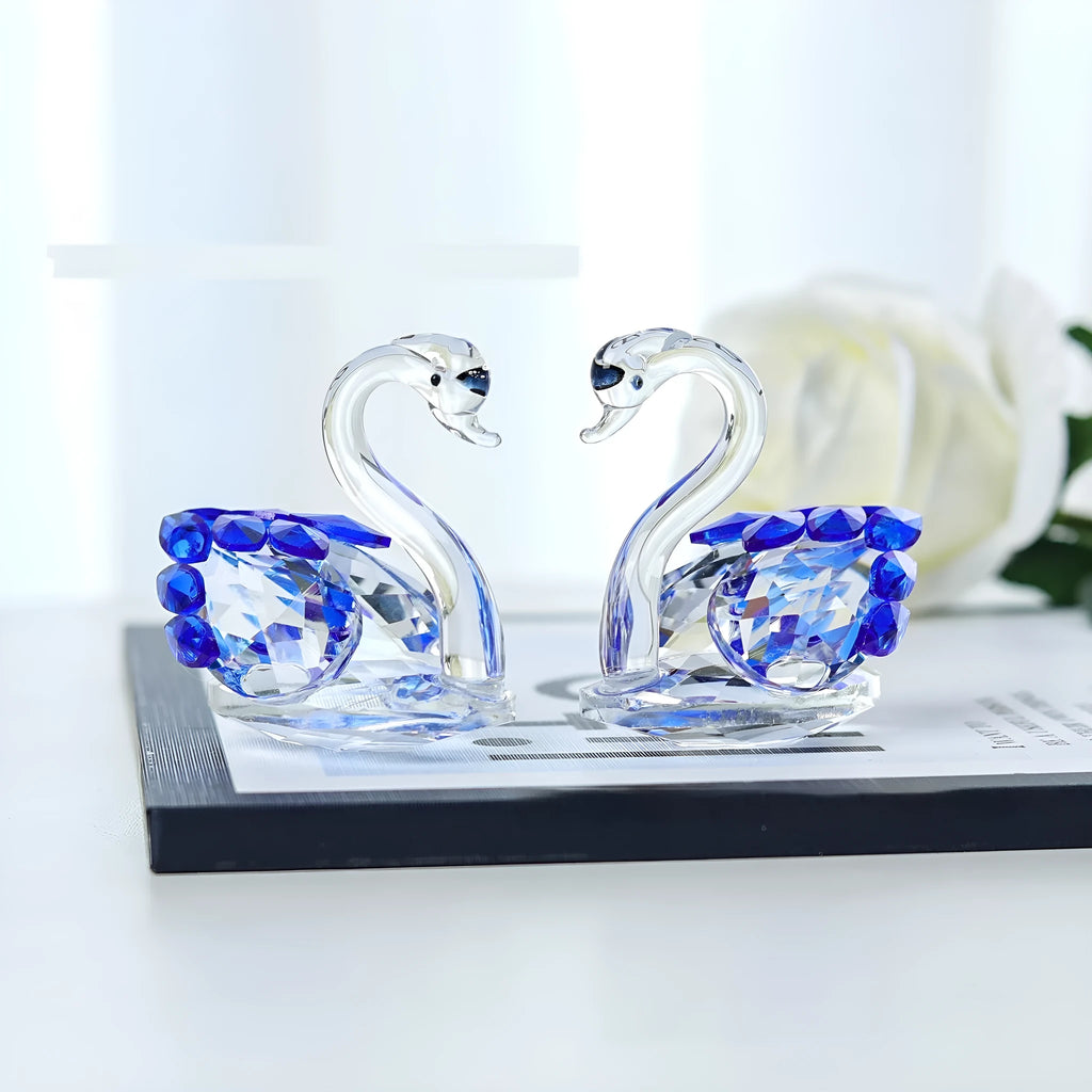 White crystal swan ornament in modern style with solid head or empty pipe construction options