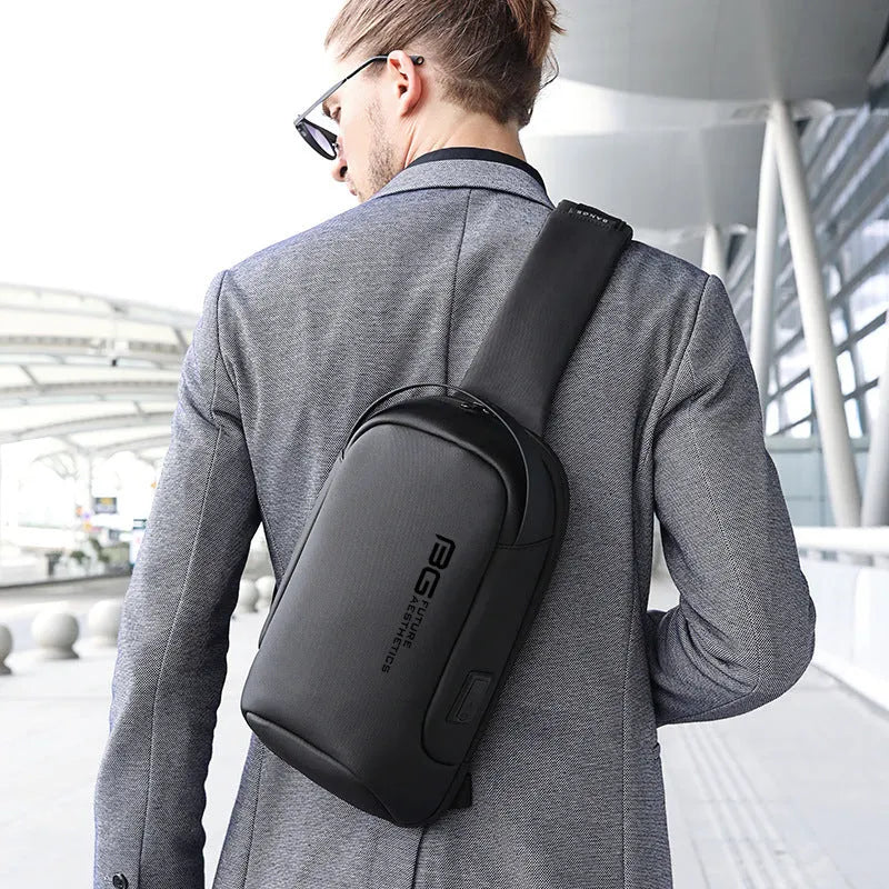 Men's Oxford cloth shoulder bag with USB port in business styling