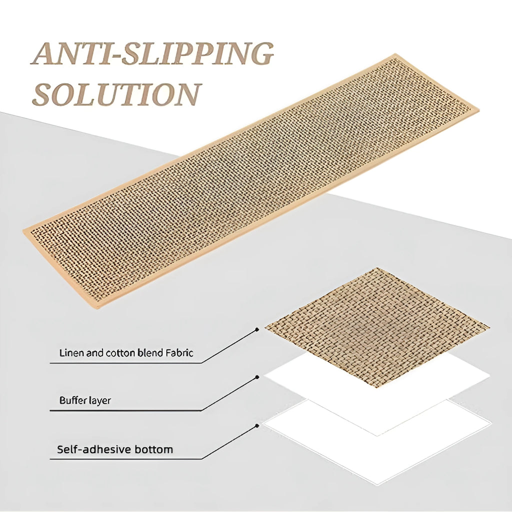 Japanese-style linen-look stair mat in camel colour with rubber sole bottom