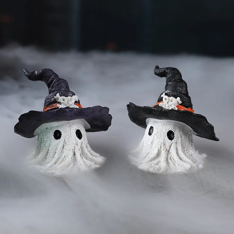 Resin wizard hat ghost ornament in purple or black for Halloween Christmas Easter decorations
