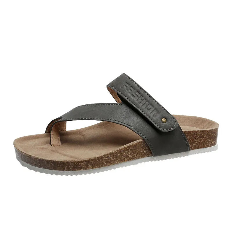 Flat toe ring flip-flops in blue with thick foam sole and artificial PU upper