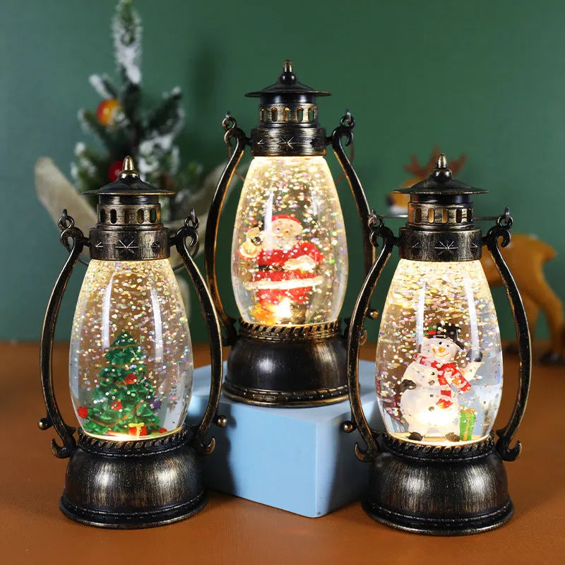 Crystal ball portable oil lamp Christmas decoration with light-emitting feature and snowman or elderly design