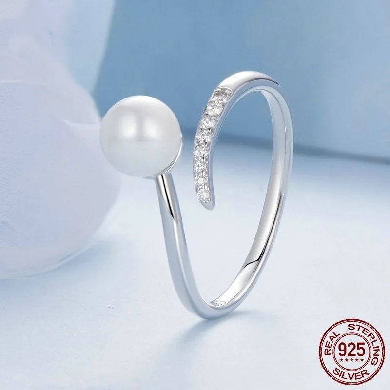 S925 sterling silver ring with natural shell pearls and adjustable open loop design