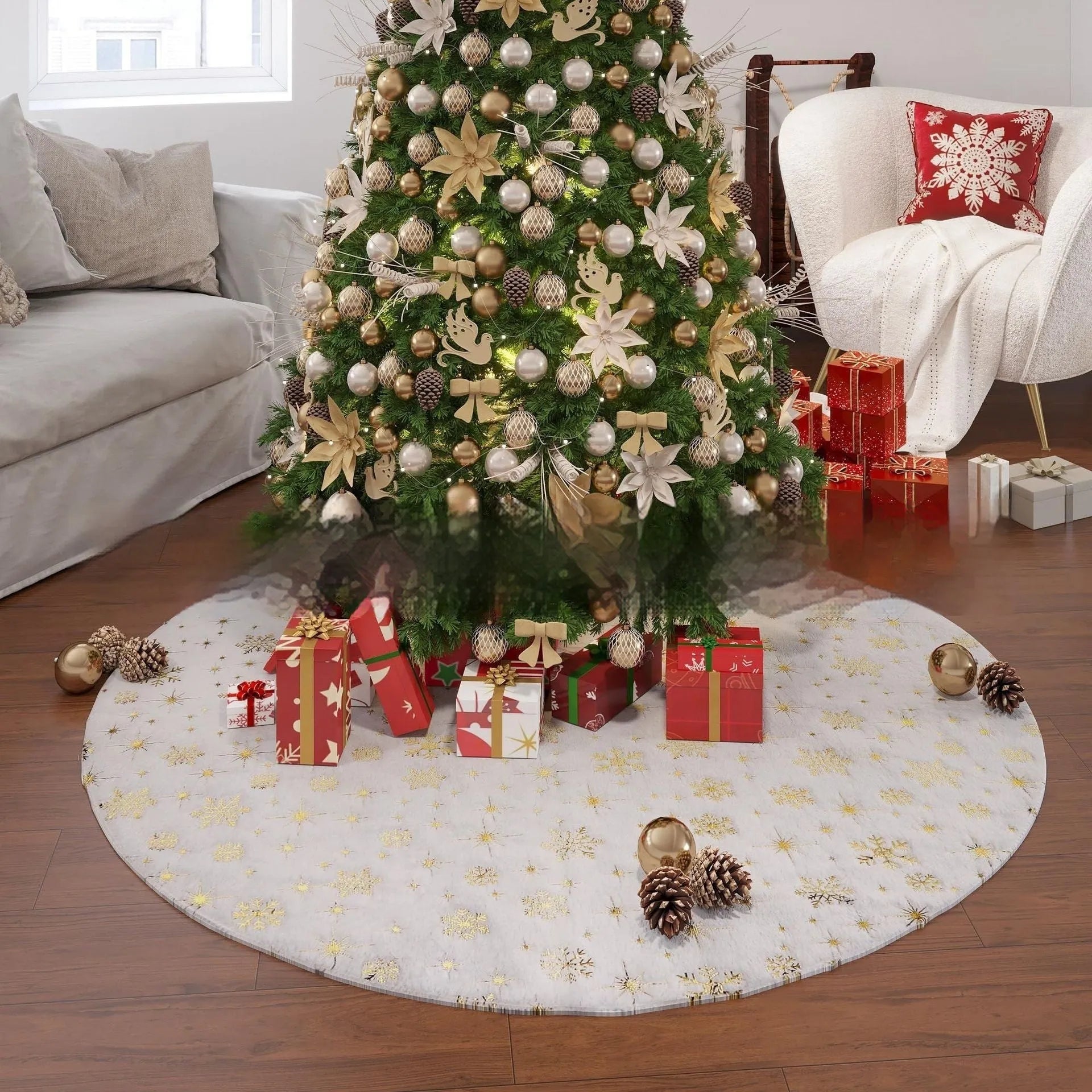 Plush Christmas tree style festive rug in cedar or snowflake star design