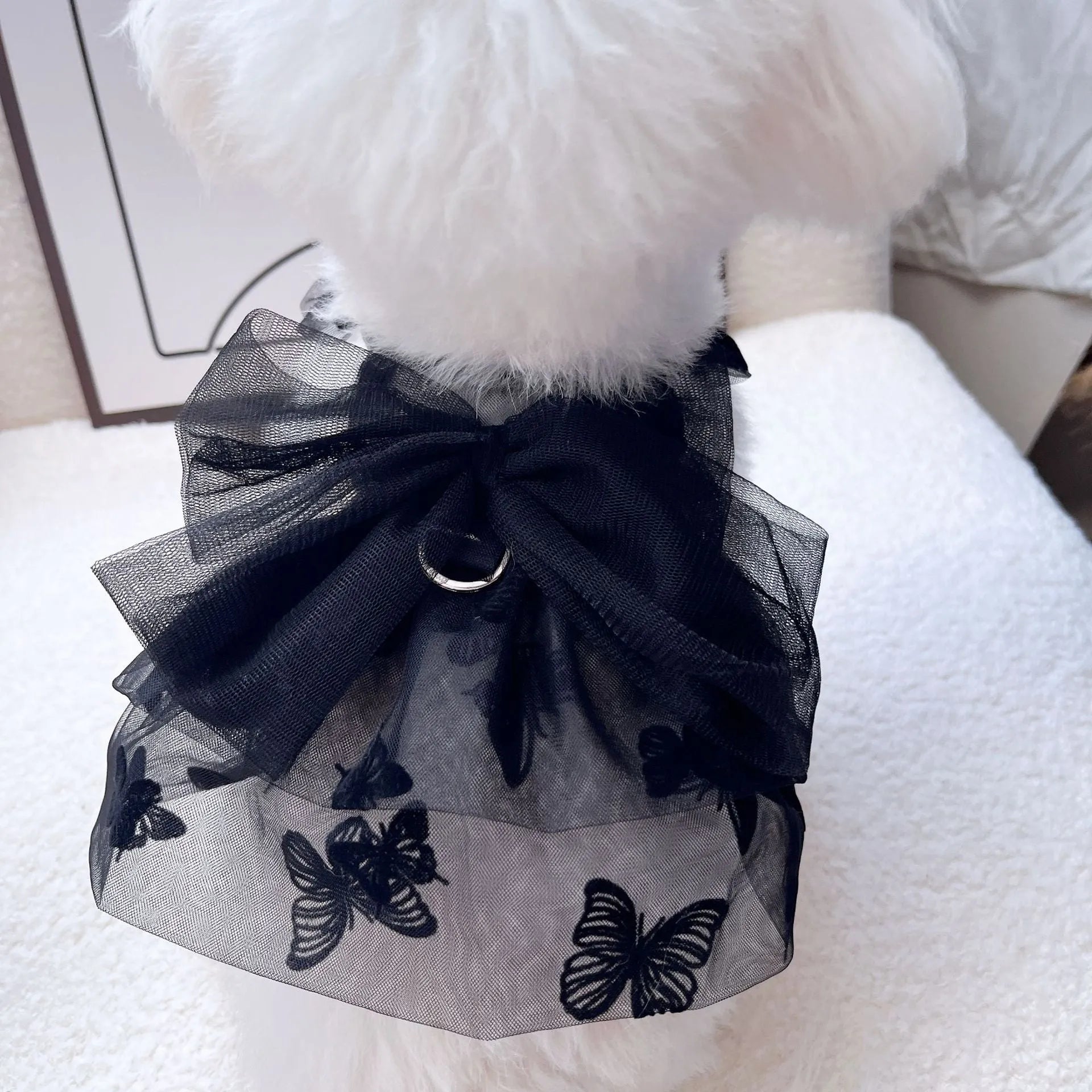 Black gauze princess tulle skirt for small dog or cat on mannequin