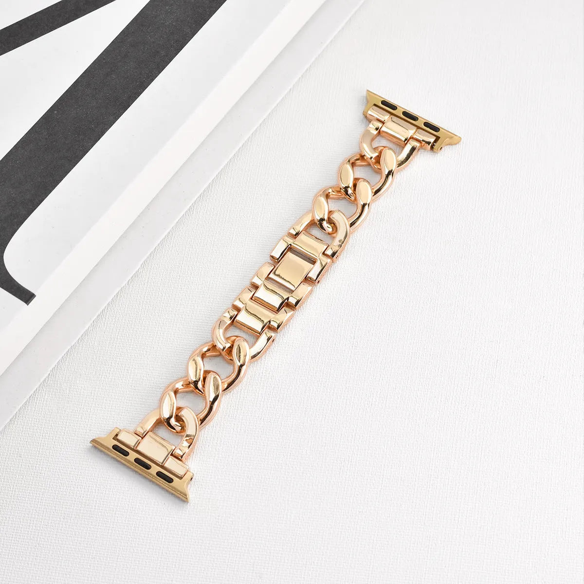 Denim chain pattern metal watch strap for Apple Watch in silver, shown with 22mm lugs.